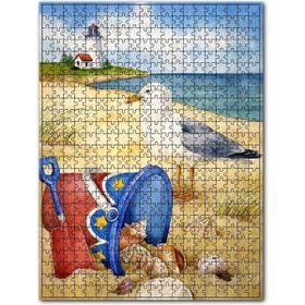 Cakapuzzle Deniz Kumsal Kabuğu Martı Fener Görseli Ahşap 500 Parça Puzzle
