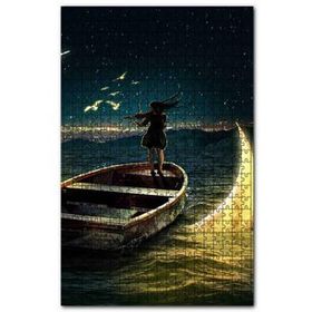 Cakapuzzle Deniz Sandalda Keman Çalan Kız ve Sudan Çıkan Ay 120 Parça Puzzle