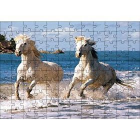 Cakapuzzle Denizde Koşan Beyaz Atlar 120 Parça Ahşap Puzzle
