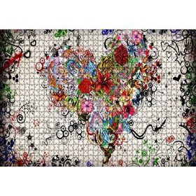 Cakapuzzle Desenler Ve Çiçeklerden Kalp Figürü Görseli 120 Parça Ahşap Puzzle