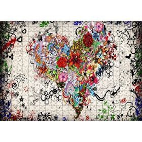 Cakapuzzle Desenler Ve Çiçeklerden Kalp Figürü Görseli 120 Parça Ahşap Puzzle