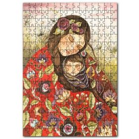 Cakapuzzle Desenli Çiçekli Elbisesiyle Kadın ve Çocuğu Mdf 1000 Parça Puzzle