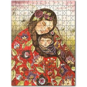 Cakapuzzle Desenli Çiçekli Elbisesiyle Kadın ve Çocuğu Mdf 1000 Parça Puzzle