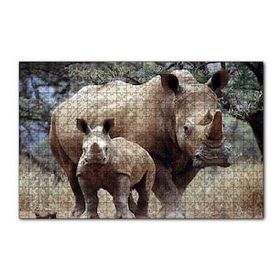 Cakapuzzle Dev Anne Gergedan ve Sevimli Yavrusu 120 Parça Ahşap Puzzle