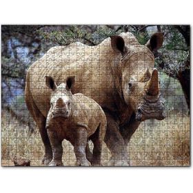 Cakapuzzle Dev Anne Gergedan ve Sevimli Yavrusu Mdf 120 Parça Puzzle