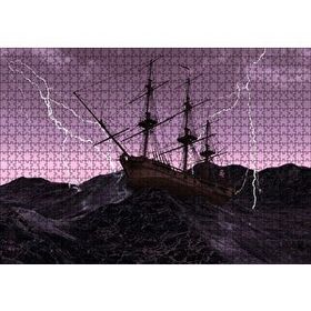 Cakapuzzle Dev Dalgalarla Boğuşan Gulet ve Şimşekler 120 Parça Ahşap Puzzle