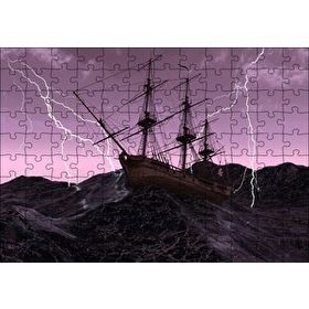 Cakapuzzle Dev Dalgalarla Boğuşan Gulet ve Şimşekler 120 Parça Ahşap Puzzle