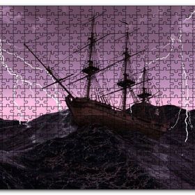Cakapuzzle Dev Dalgalarla Boğuşan Gulet ve Şimşekler Mdf 1000 Parça Puzzle