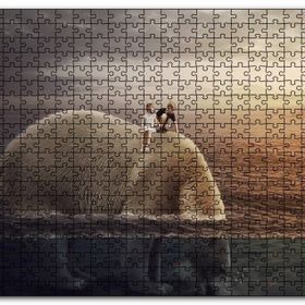 Cakapuzzle Dev Kutup Ayısı Üzerinde Çocuklar İllüstrasyon Mdf 120 Parça Puzzle