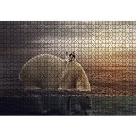 Cakapuzzle Dev Kutup Ayısı ve Üzerinde Çocuklar İllüstrasyon 120 Parça Ahşap Puzzle