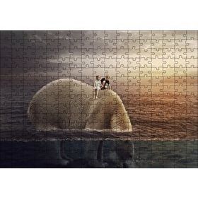 Cakapuzzle Dev Kutup Ayısı ve Üzerinde Çocuklar İllüstrasyon 120 Parça Ahşap Puzzle