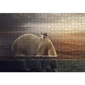 Cakapuzzle Dev Kutup Ayısı ve Üzerinde Çocuklar İllüstrasyon 120 Parça Ahşap Puzzle