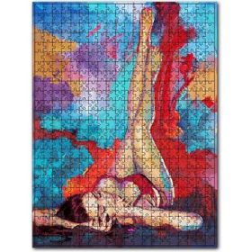 Cakapuzzle Dinlenen Kadın Yağlı Boya Resmi Kırmızı Mavi Ahşap 255 Parça Puzzle