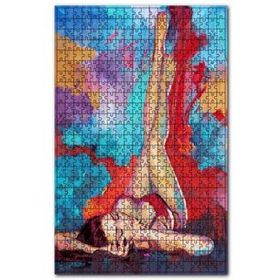 Cakapuzzle Dinlenen Kadın Yağlı Boya Resmi Kırmızı Mavi Renk 120 Parça Puzzle