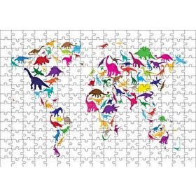 Cakapuzzle Dinozorlardan Oluşan Dünya Haritası 120 Parça Ahşap Puzzle