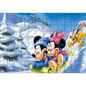 Cakapuzzle Disney Mickey Mouse Minnie Mouse Plüton Kar 120 Parça Ahşap Puzzle