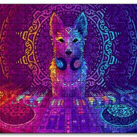 Cakapuzzle Dj Köpek ve Saykodelik Desenler Mdf 1000 Parça Puzzle