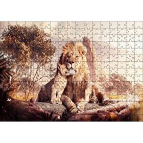 Cakapuzzle Doğada Aslan Ve Yavrusu Görseli 120 Parça Ahşap Puzzle