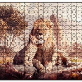 Cakapuzzle Doğada Aslan ve Yavrusu Görseli Mdf 120 Parça Puzzle