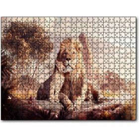 Cakapuzzle Doğada Aslan ve Yavrusu Görseli Mdf 120 Parça Puzzle