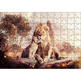 Cakapuzzle Doğada Aslan ve Yavrusu Görseli Mdf 120 Parça Puzzle