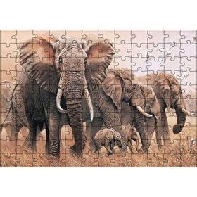 Cakapuzzle Doğada Fil Ayleleri Kuşlar Görseli 120 Parça Ahşap Puzzle