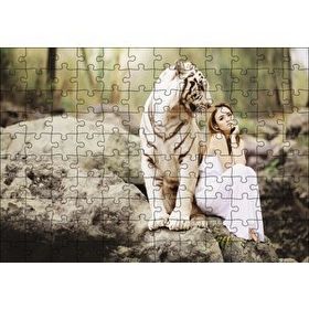 Cakapuzzle Doğada Kadın ve Kaplan 120 Parça Ahşap Puzzle