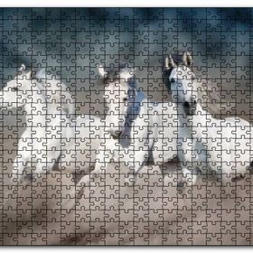 Cakapuzzle Doğada Koşan Üçlü Beyaz Atlar Görseli Mdf 120 Parça Puzzle
