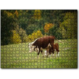 Cakapuzzle Doğada Öküz ve Dana Koşturmacası Görseli Mdf 255 Parça Puzzle