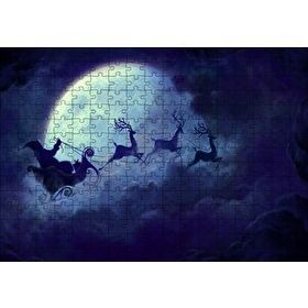 Cakapuzzle Dolunay Bulutlar Geyikler ve Noel Baba 120 Parça Ahşap Puzzle