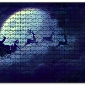 Cakapuzzle Dolunay Bulutlar Geyikler ve Noel Baba Mdf 1000 Parça Puzzle
