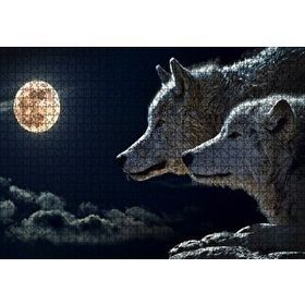 Cakapuzzle Dolunay Gecede Kurt ve Yavrusu 120 Parça Ahşap Puzzle