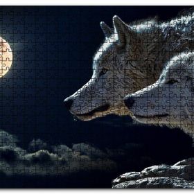 Cakapuzzle Dolunay Gecede Kurt ve Yavrusu Mdf 1000 Parça Puzzle