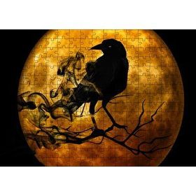 Cakapuzzle Dolunay ve Dalda Karga Silüeti Mdf 255 Parça Puzzle