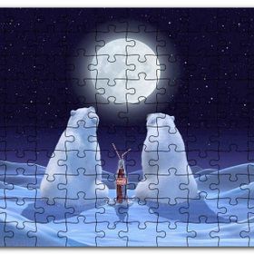 Cakapuzzle Dolunaya Karşı Kola İçen Kutup Ayıları Mdf 120 Parça Puzzle