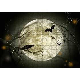 Cakapuzzle Dolunayda Karga ve Yarasalar 120 Parça Ahşap Puzzle