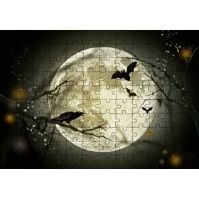 Cakapuzzle Dolunayda Karga ve Yarasalar Mdf 120 Parça Puzzle
