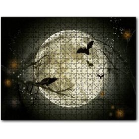 Cakapuzzle Dolunayda Karga ve Yarasalar Mdf 255 Parça Puzzle
