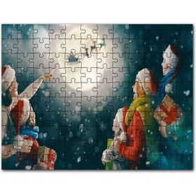 Cakapuzzle Dolunayda Noel Baba ve Geyiklerini İzleyenler Mdf 255 Parça Puzzle