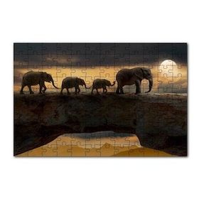 Cakapuzzle Dolunayda Yürüyen Fil Ailesi ve Bulutlar 120 Parça Ahşap Puzzle