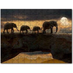 Cakapuzzle Dolunayda Yürüyen Fil Ailesi ve Bulutlar Mdf 1000 Parça Puzzle