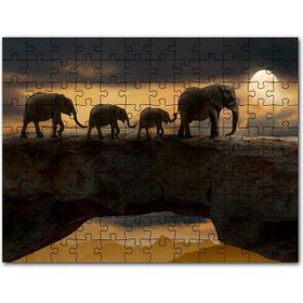Cakapuzzle Dolunayda Yürüyen Fil Ailesi ve Bulutlar Mdf 1000 Parça Puzzle