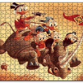 Cakapuzzle Donald Duck ve Torunları Gergedan Üzerinde Mdf 1000 Parça Puzzle