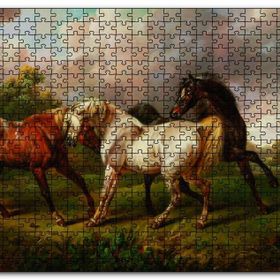 Cakapuzzle Dövüşen Kaslı Atlar Yağlıboya Mdf 1000 Parça Puzzle