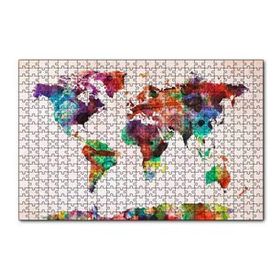 Cakapuzzle Dünya Haritası Suluboya Mozaik 120 Parça Ahşap Puzzle