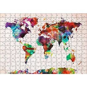 Cakapuzzle Dünya Haritası Suluboya Mozaik 120 Parça Ahşap Puzzle