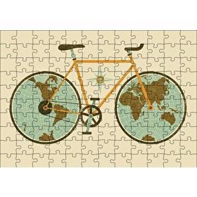 Cakapuzzle Dünya Haritası Tekerlekli Bisiklet 120 Parça Ahşap Puzzle