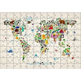 Cakapuzzle Dünya Haritası Ülkeler ve Simgeleri 120 Parça Ahşap Puzzle