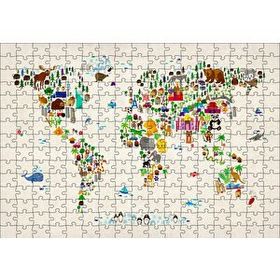 Cakapuzzle Dünya Haritası Ülkeler ve Simgeleri 120 Parça Ahşap Puzzle