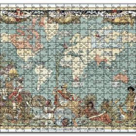 Cakapuzzle Dünya Haritası ve Bazı Halklar 1886 Yılı Mdf 1000 Parça Puzzle